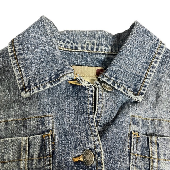 Vintage 90s Forever 21 Cropped Denim Vest Frayed Hem Womens Sz Small Punk Grunge - Picture 3 of 13